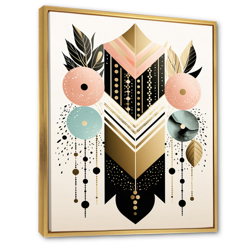 «Boho Chic Floral Geometric Retro Illustration I», reproduction sur toile, H 40 po x l 30 po x P 1,5 po, Cadre flottant doré