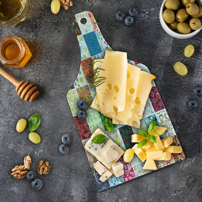 Ambesonne Colourful Tempered Glass Cutting Board Patchwork Retro Style Multicolor