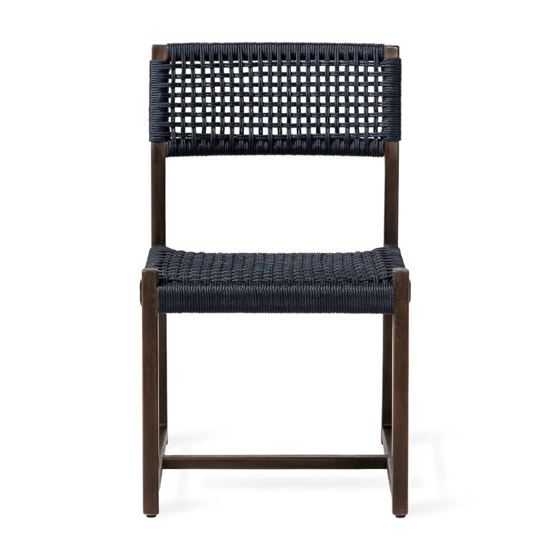 Aliyyah Patio Dining Side Chair, Blue/Espresso Wood