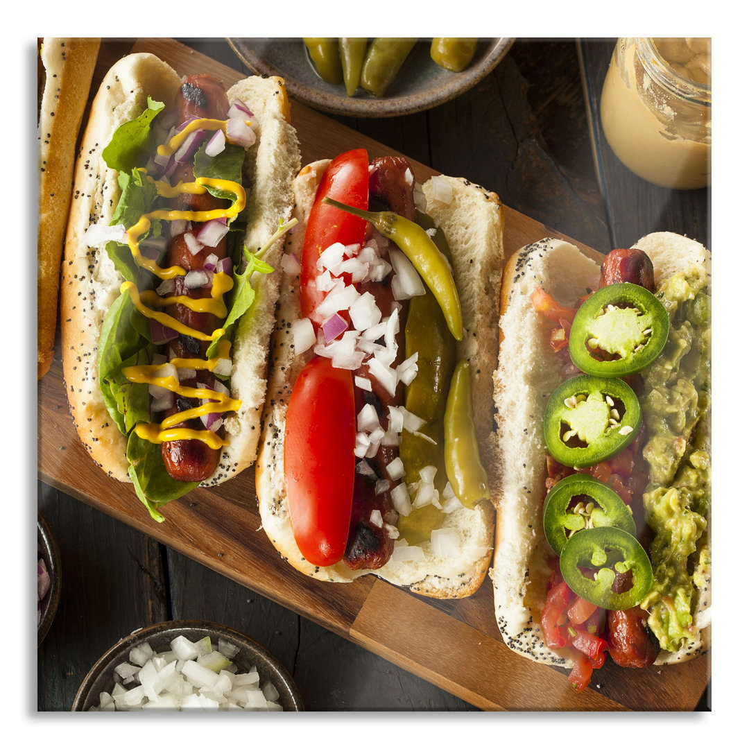 Glasbild Amerikanische Hotdogs