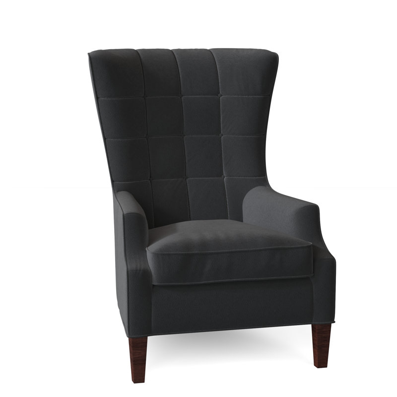 Gallin Leather Tufted Wingback Chair, Outsider Raven Genuine Leather, Mahogany