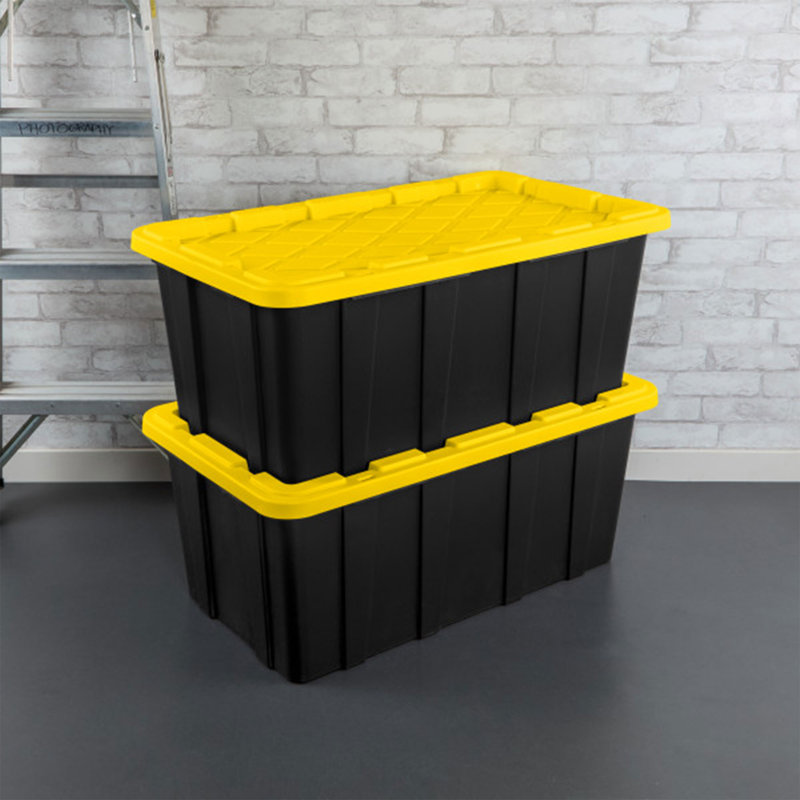 Sterilite 38 Gallon Industrial Stackable Storage Tote Lidded Containers, 12 Pack