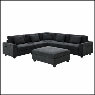 Ensemble de canapé modulaire en forme de U de 128 * 67 pouces, ensemble de canapé en chenille 6 places avec repose-pieds surdimensionné pour plus de confort et de style