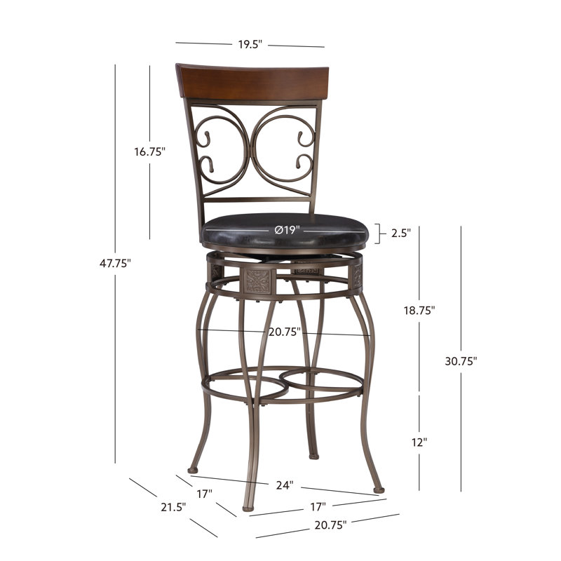 Edveh Oversized Big and Tall Swivel Counter/Bar Stool, Bar Stool (30" Seat Height), Bronze