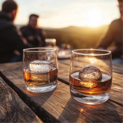 Paquet de 2 plateaux à glaçons en silicone avec couvercles - Grands moules à cubes et sphères de 2 pouces pour le whisky, le bourbon et les cocktails - Réutilisable, plateaux de congélation résistants aux fuites