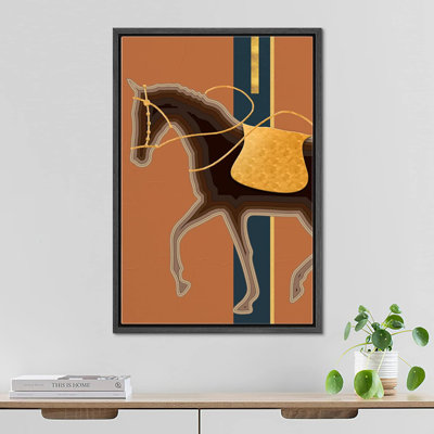 IDEA4WALL Framed Canvas Print Wall Art Preppy Room Decor Mid-Century Modern Gold Saddle Horse Animals Nature Illustrations Bohemian Colourful Warm For Living Room, Bedroom, Office