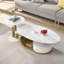 Table basse moderne moderne de 2 personnes - Tables ovales et rondes de salon avec support en métal, tiroir en faux marbre et plastique facile à assembler