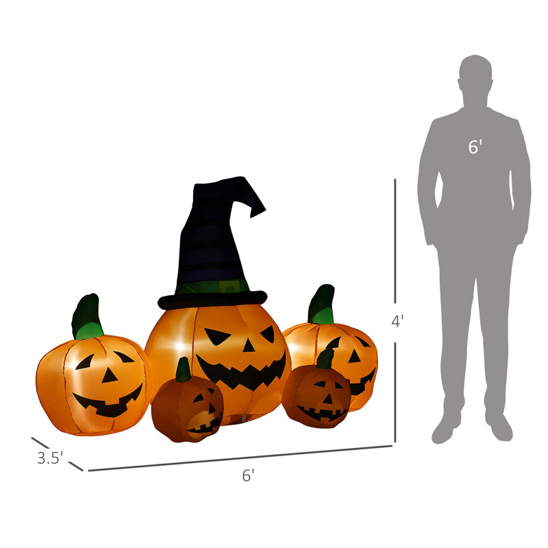 Décoration d'Halloween gonflable 73 po, 5 citrouilles, affichage extérieur de jardin gonflable, imperméable