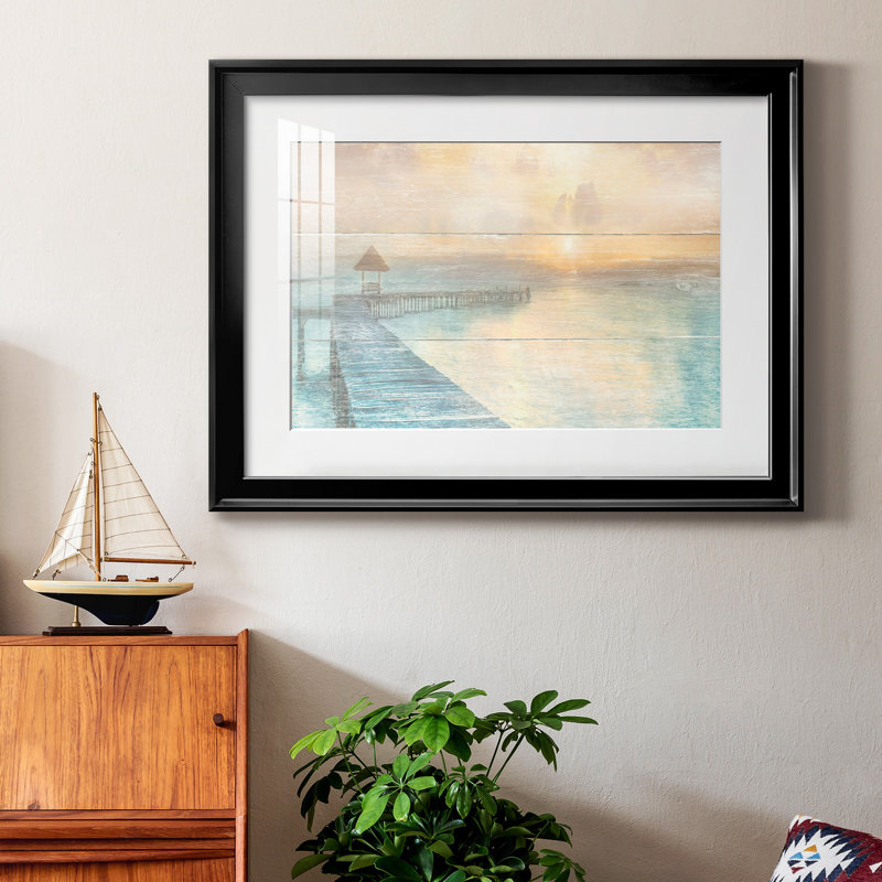 «Gather at the Beach» - Peinture encadrée, Cadre noir, H 22,5 po x l 30,5 po x P 1,5 po