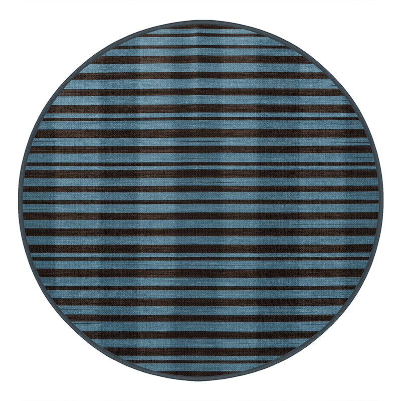 Tapis brun à rayures horizontales lavable à la machine, Rond 7 pi