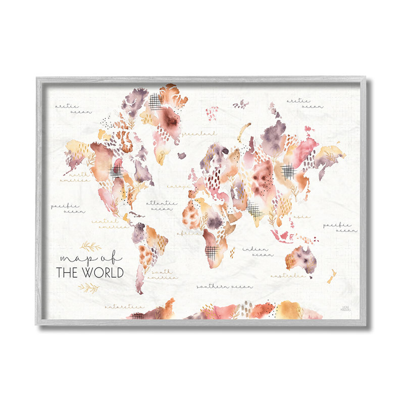 Carte du monde à fleurs abstraites ca-471, H 11 po x l 14 po x 1,5 po, Estampe numérique Farmhouse