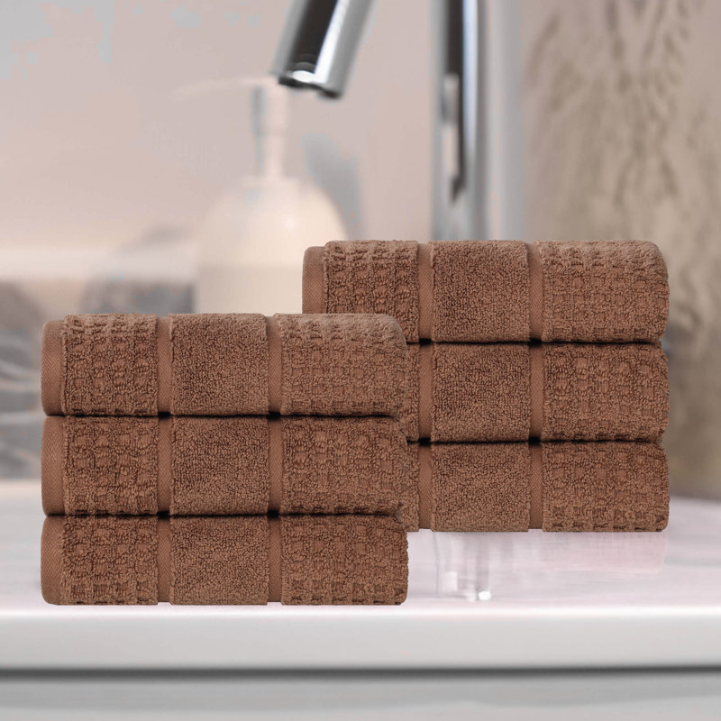 Camillah 100% Zero Twist Cotton Waffle Honeycomb Plush Absorbent Medium Weight Hand Towel Set, Chocolate