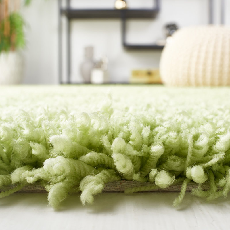 Assar Solid Color Handmade Tufted Polyester Area Rug in Lime, Rectangle 5' x 8'
