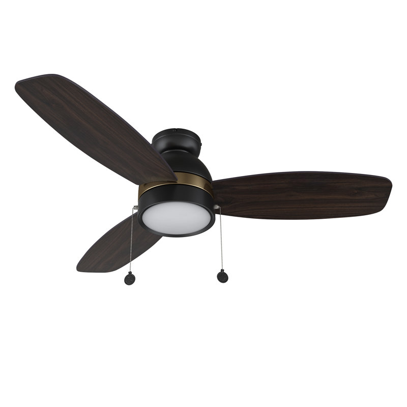 Ventilateur de plafond 48 po à 3 pales avec chaîne DEL et lumière DEL, garniture dorée, Noir