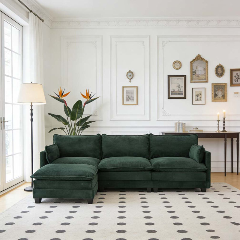 Canapé modulaire surdimensionné avec repose-pieds mobile, Émeraude