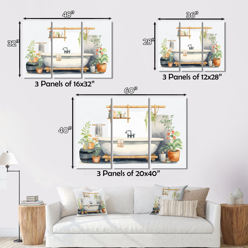 «Natural Bathroom Decor V» sur toile, ensemble de 3 pièces, H 28 po x l 36 po x P 1 po