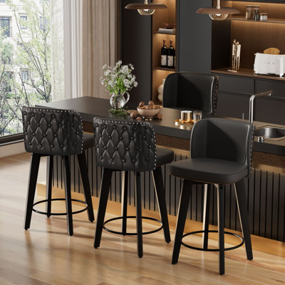 Swivel Upholstered Solid Wood Bar & Counter Stool（Set of 4）