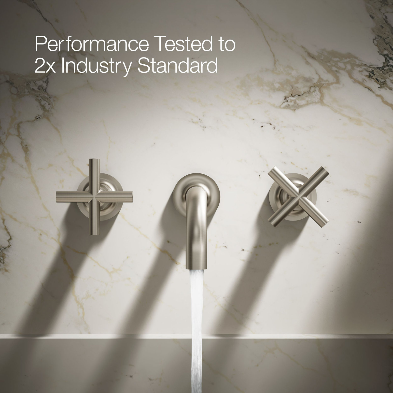 Purist Wall Mounted Bathroom Faucet, Vibrant Brushed Nickel, Cross Handle