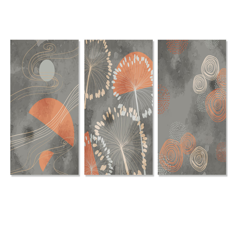 Feuilles créatives japonaises rétro I - ensemble d'art traditionnel de 3 pièces, H 40 po x l 60 po