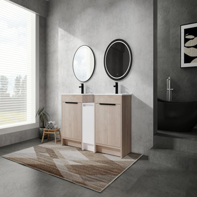 Meuble-lavabo autoportant de 60 pouces avec lavabo en céramique et armoires de rangement, porte à fermeture douce, armoire combinée 02424 * 2 + 0312