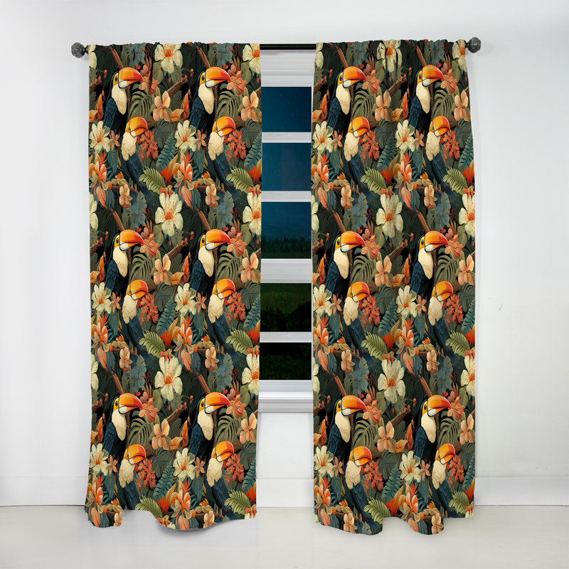 Tapisserie toucan à motif tropical - Rideau floral - Velours obscurcissant - 1 panneau, L 52 po x L 120 po