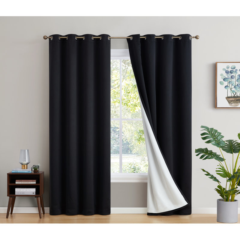 Alis Solid Color 100% Blackout Thermal Grommet Curtain Panels, 52" W x 45" L, Black