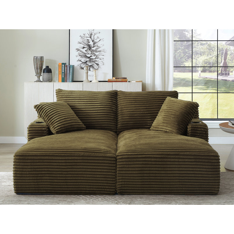 Chaise longue double en velours côtelé, Vert