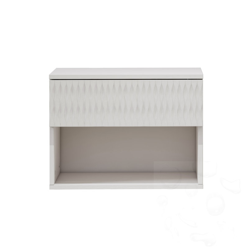 Ensemble de 2 tables de chevet murales avec tiroir et aire ouverte, Blanc ancien