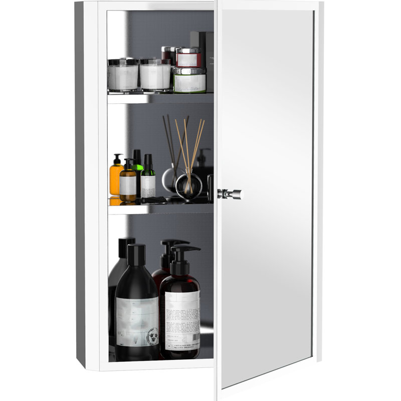 Armoire de salle de bain 16 po x 24 po avec surface rouille et portes intérieures élégantes avec miroir