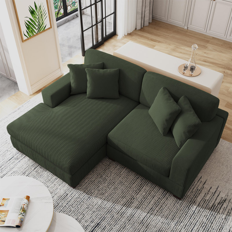 83.5"W 2 - Piece Modern Upholstered Modular Sectional Sofa with Solid Wood Leg, Green Corduroy