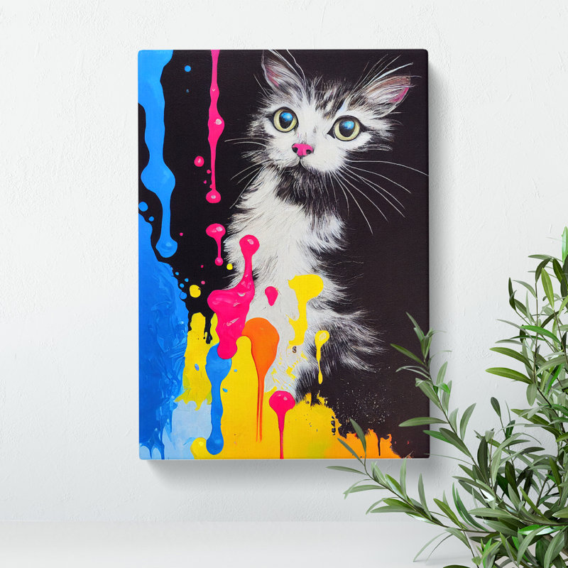 Cat In Paint No.3 - Wrapped Canvas, 50cm H x 35cm W x 3cm D