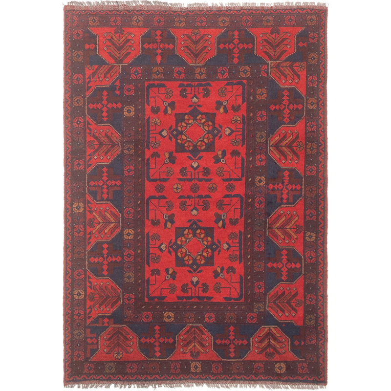 Tapis de zone en laine rouge 3 pi 3 po x 4 pi 9 po à la main one-of-kind-noué la 2010s esari turque Alarick