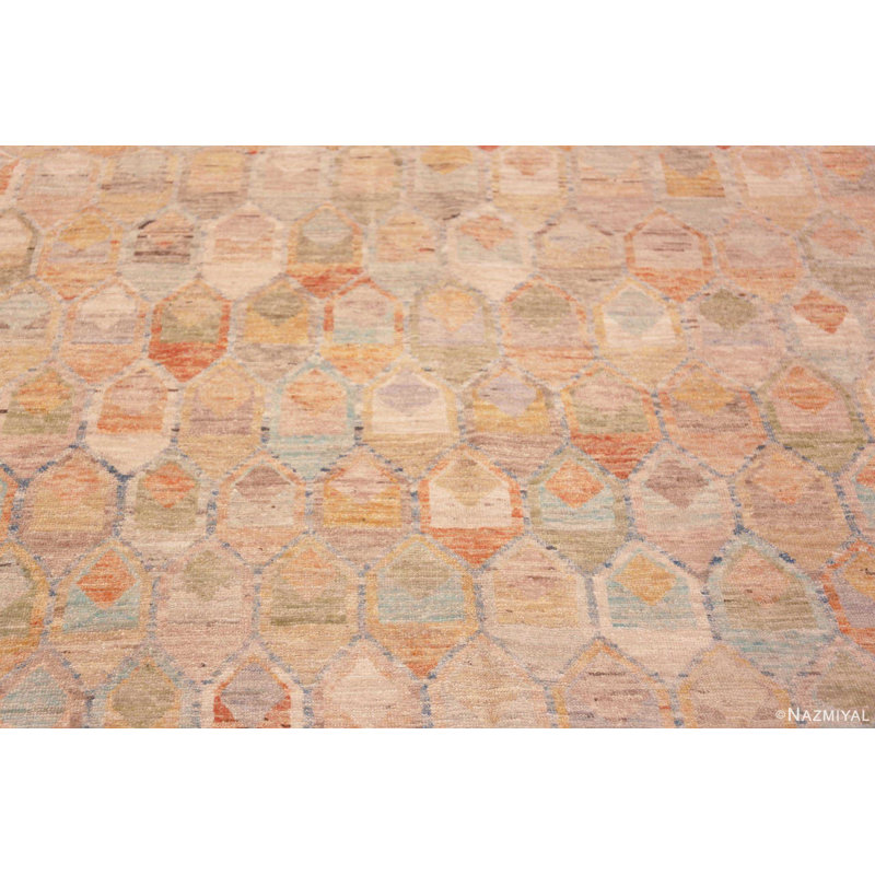 Tapis nid d'abeille à motif géométrique de style tribal rustique moderne et unique en son genre