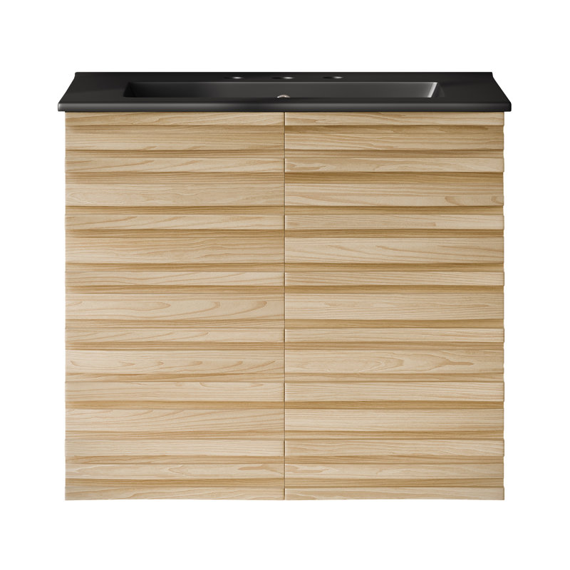 Ensemble de meuble-lavabo mural avec lavabo 24 po Judd, Noir, Chêne naturel
