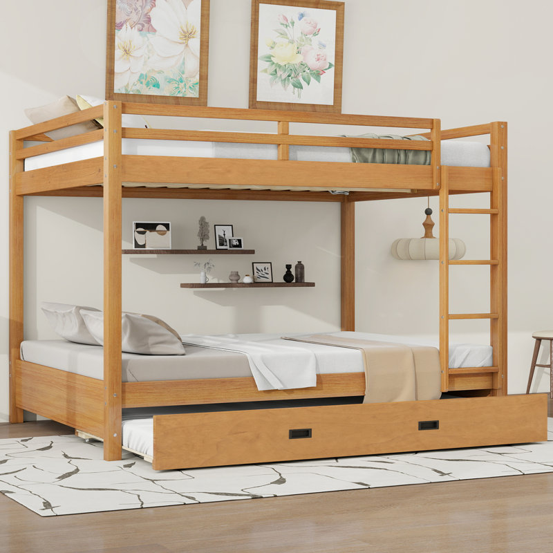 Queen Over Queen Bunk Bed With Trundle, Wood
