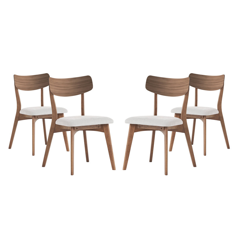 Chaise de salle à manger moderne en bois d'hévéa avec siège rembourré Hana, 4, Beige clair
