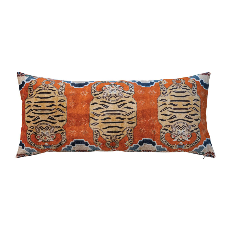 Tibetan Tiger Orange Cotton Velvet Lumbar Pillow