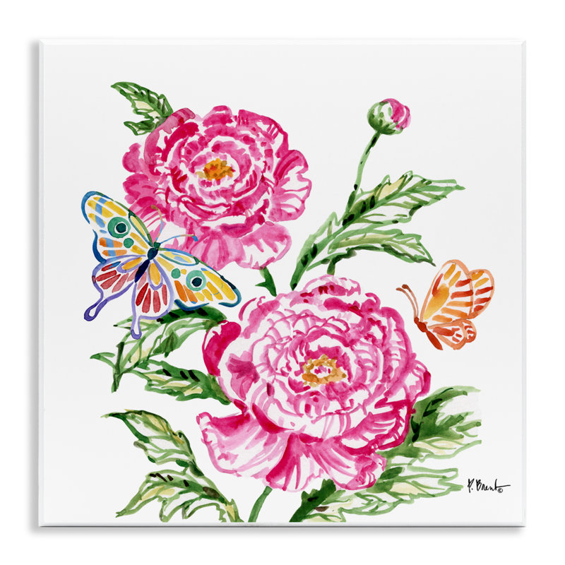 Plaque murale pivoines et papillons Brushstroke, design par Paul Brent