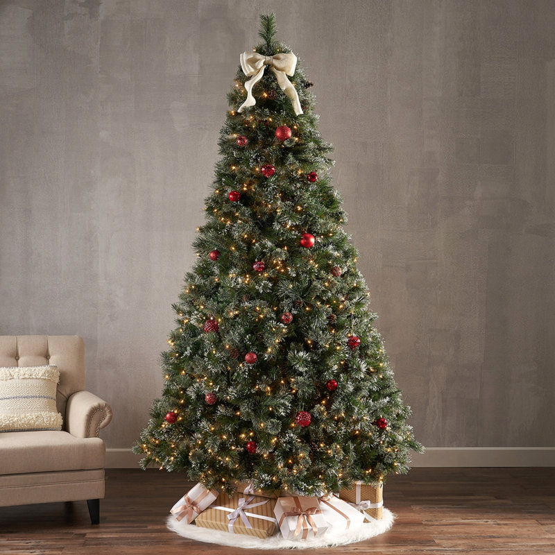 Arbre mélangé 9 'en cachemire et poils de neige avec 105 pommes de pin et 1200 lumières claires-UL, 2317 pointes, diamètre: 69