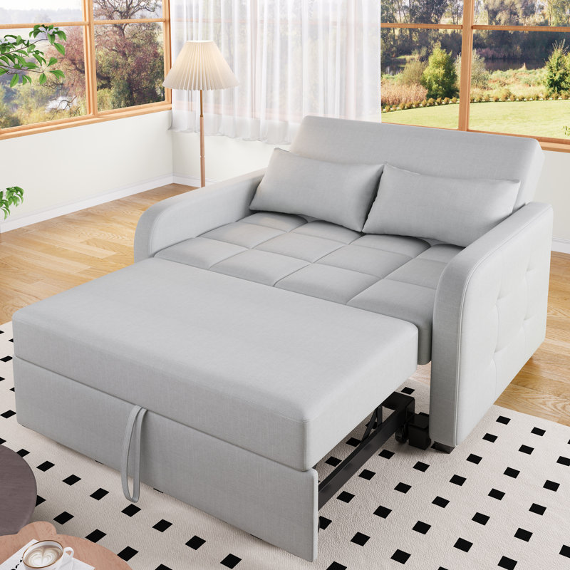 2 Seater Linen Sofa Bed, Light Grey