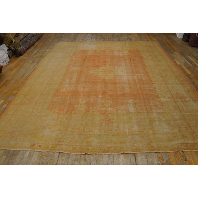 Tapis corail / saumon rose antique en laine noué à la main à motif de médaillon antique des années 1890