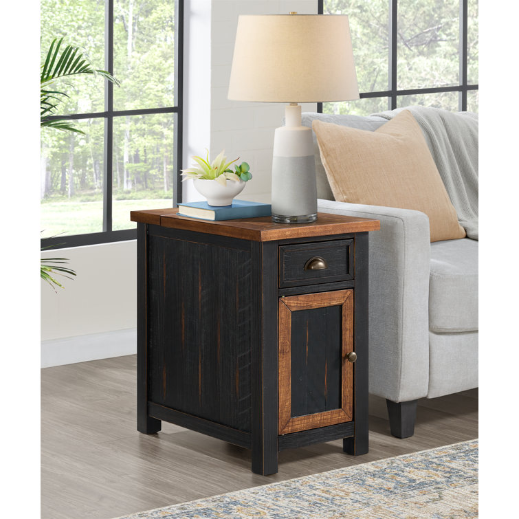 Balsam 25'' Tall Solid Wood End Table with Storage and Built-In Outlets