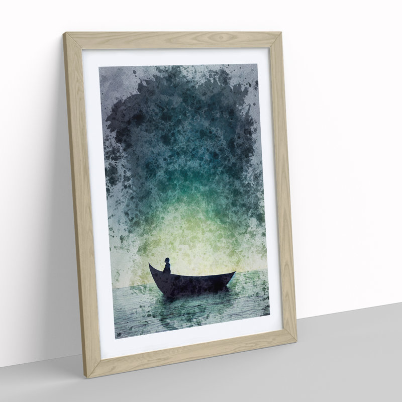 XV1022-491X Alone In A Boat - Print, 36cm H x 27cm W, Oak Framed Paper, White