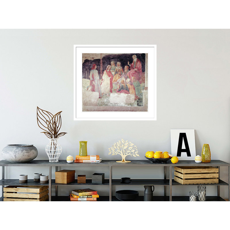 «Young Man Greeted by Seven Libéral Arts from the Villa Lemmi» par Sandro Botticelli - Reproduction d'art giclée encadrée