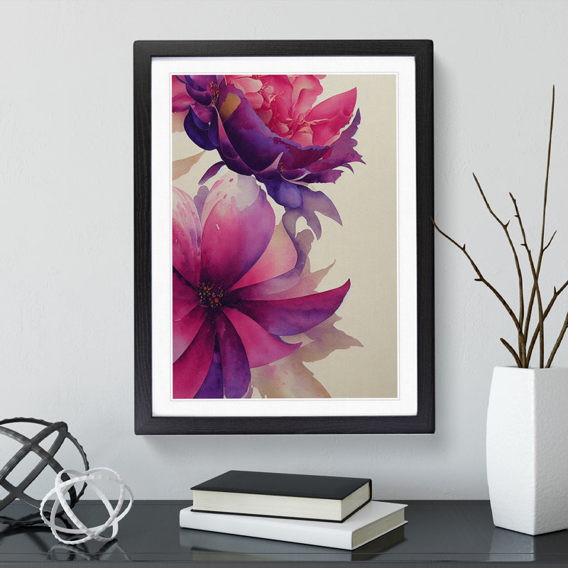 XV1022-2609X Lovely Watercolour Flowers No.4 - Single Picture Frame Print, 64cm H x 46cm W, Black