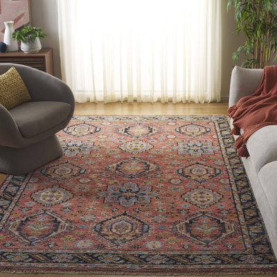 Hand Knotted Wool/Cotton Oriental Rug in Rust/Blue