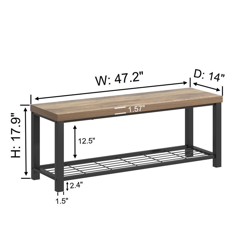 Hulste 47.2" Storage Bench, Oak, 17.9" H x 47.2" W x 14" D, Oak/Black