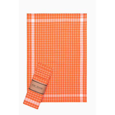 Premium Hand Towel Set (5 Pieces), Orange Checkered Pattern, 17.7 x 25.6 inches | 85% Cotton / 15% Polyester, 7.9 oz/sq yd | Machine Washable, Soft & Absorbent | Perfect for Home, Gym, and Spa Use