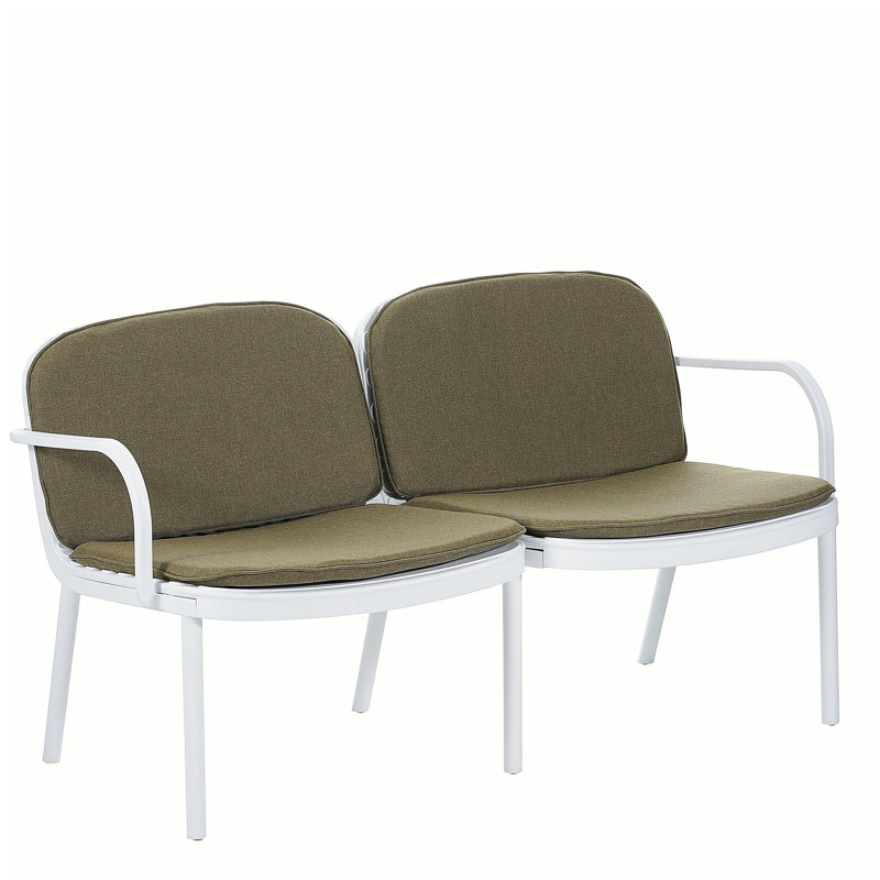 Causeuse d'extérieur en polypropylène Luna, structure blanche avec coussin vert Luna