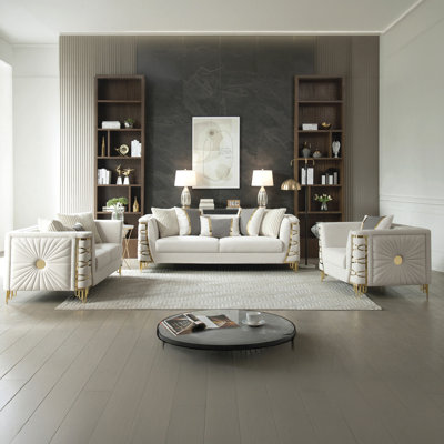 Contessa Modern Fabric 3Pc Living Room Set In Beige